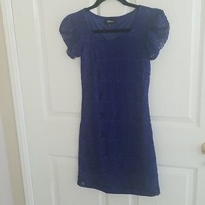 IZ Byer Navy Blue Ruched Short Sleeve Mini Dress